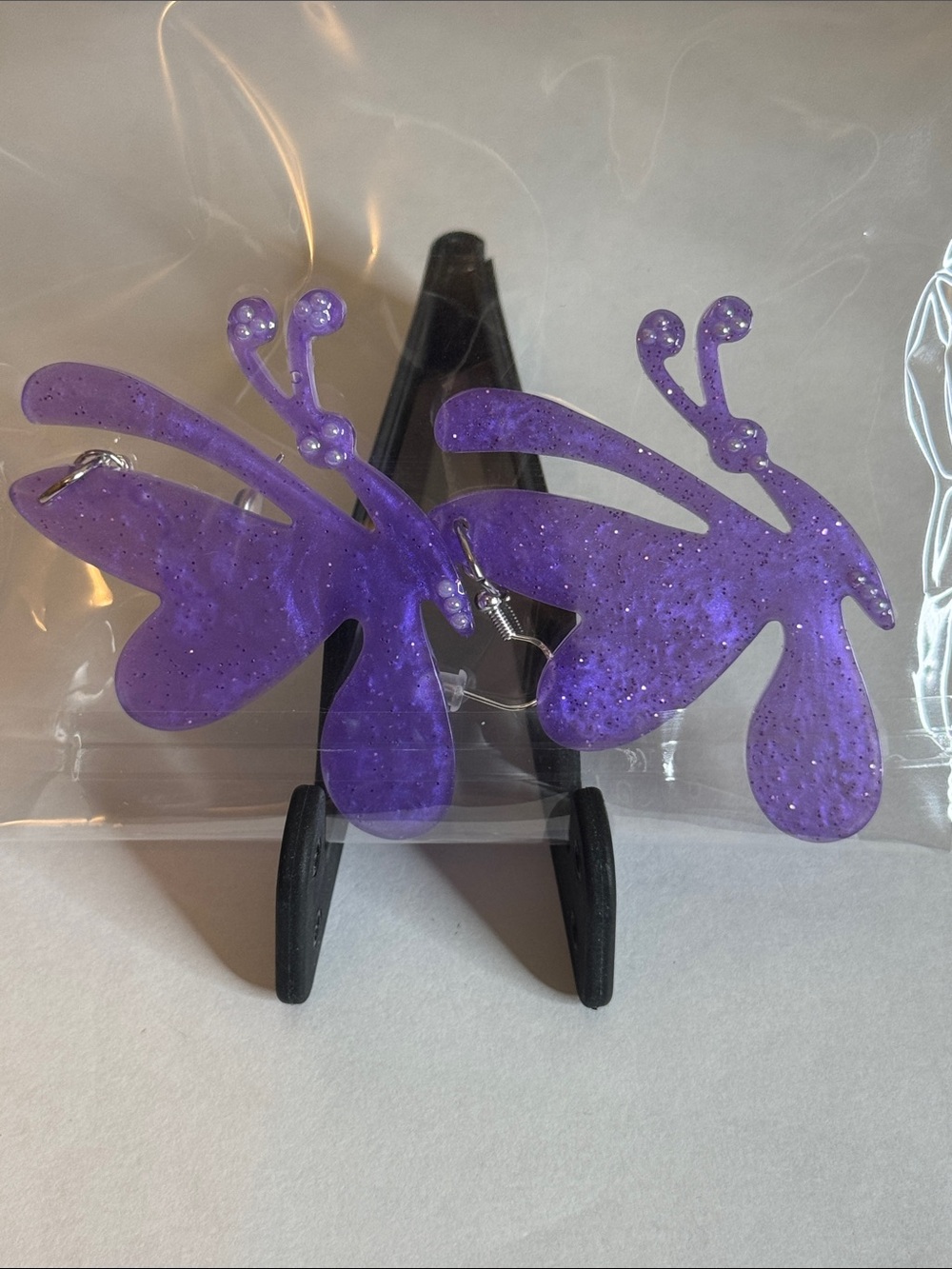 Purple Glitter Butterfly Drop Earrings - Women Jewelry